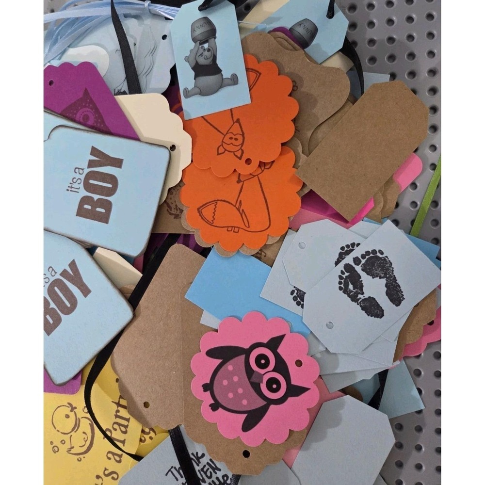 Announcement Gift Tags Some with String Mixed Stamped Designs Baby Shower - Picture 4 of 7